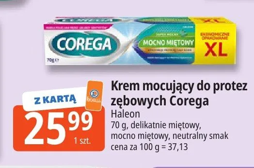Krem mocujący do protez zębowych Corega neutralny smak promocja w Leclerc