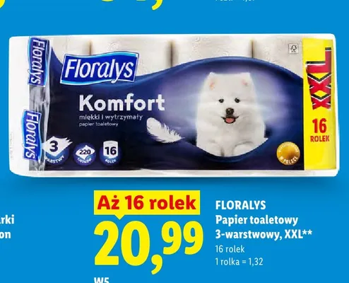 Papier toaletowy Floralys Komfort 3-warstwowy XXL 16-pak promocja w Lidl