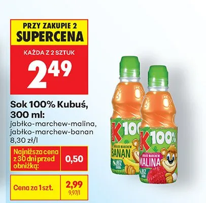Sok 100% jabłko-marchew-malina promocja w Biedronka