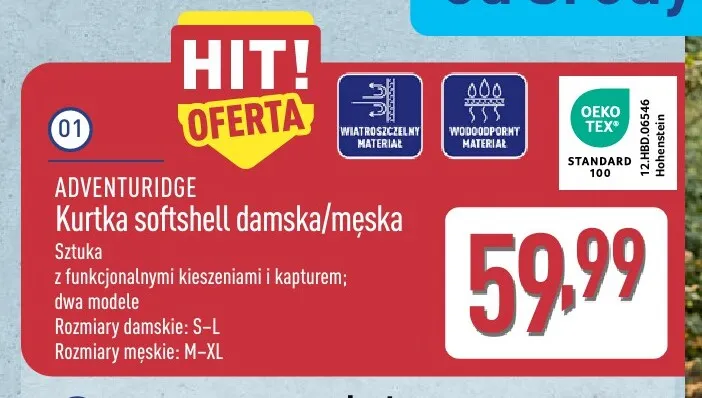 Kurtka softshell damska/męska Adventuridge promocja w Aldi
