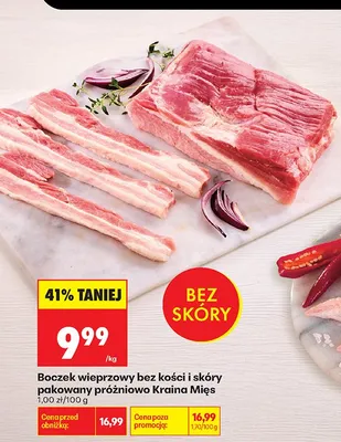 Boczek wieprzowy bez kości i skóry pakowany próżniowo Kraina Mięs promocja w Biedronka