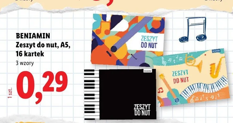 Zeszyt do nut A5 BENIAMIN 16 kartek promocja w Lidl