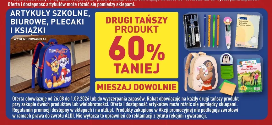 Artykuły szkolne biurowe plecaki i książki promocja w Aldi