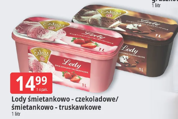 Lody śmietankowo - czekoladowe/śmietankowo - truskawkowe promocja w Leclerc