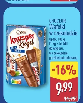 Wafelki w czekoladzie gorzkiej Choceur promocja w Aldi