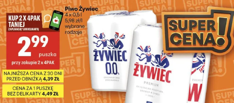 Piwo Żywiec 4 x 0,5l promocja w Delikatesy Centrum