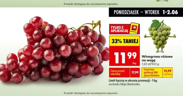 Winogrono różowe na wagę promocja w Biedronka