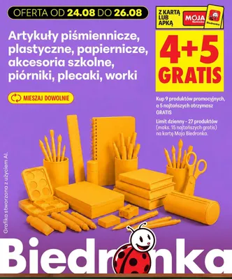 Artykuły piśmiennicze, plastyczne, papiernicze, akcesoria szkolne, piórniki, plecaki, worki promocja w Biedronka