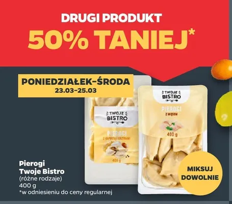 Pierogi 400 g, różne rodzaje DRUGIE -50% Twoje Bistro promocja w Netto