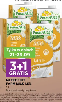 Mleko UHT Farm Milk 1,5% promocja w Stokrotka