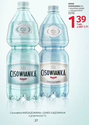 Woda Cisowianka niegazowana 1L promocja w Selgros