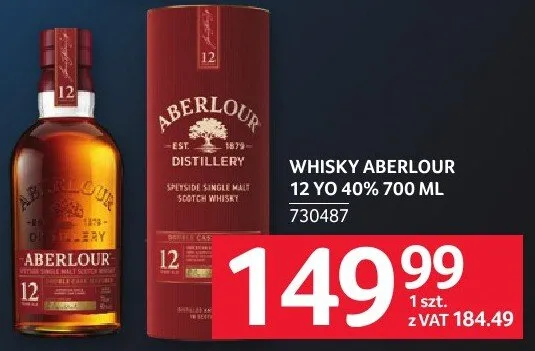 Whisky Aberlour 12 YO 40% 700 ml promocja w Selgros
