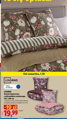 Pościel dwustronna z mikrowłókna satynowego 140x200 cm Livarno promocja w Lidl