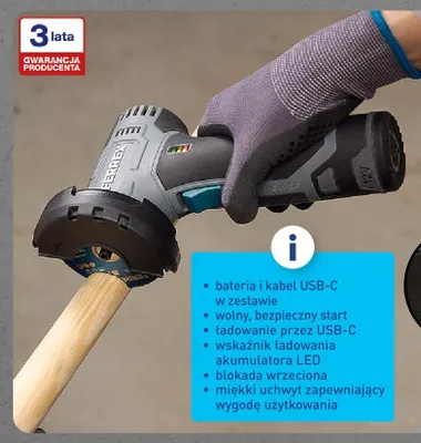 Szlifierka kątowa Ferrex 12V z baterią i kablem USB-C promocja w Aldi