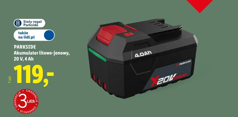 Akumulator litowo-jonowy Parkside 20V 4Ah promocja w Lidl