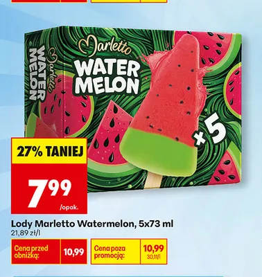 Lody Marletto Watermelon 5-pak 73 ml promocja w Biedronka