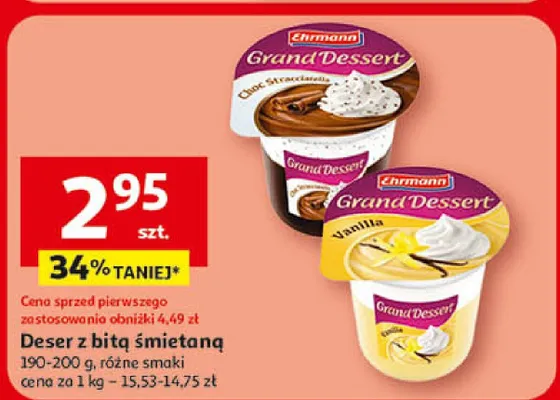 Deser z bitą śmietaną różne smaki promocja w Auchan