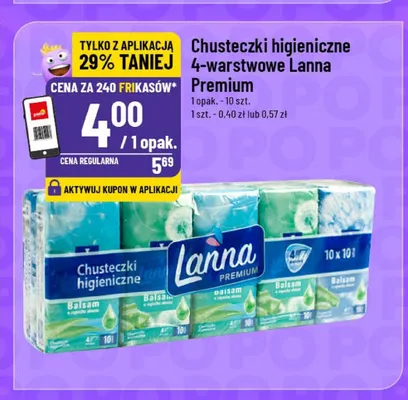 Chusteczki higieniczne 4-warstwowe Lanna Premium promocja w POLOmarket