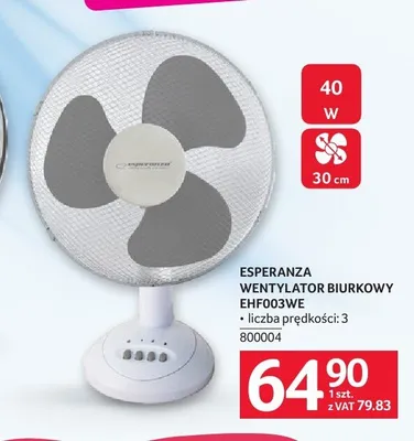Wentylator biurkowy ESPERANZA EHF003WE 40W 30cm promocja w Selgros