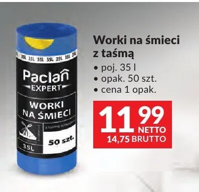 Worki na śmieci z taśmą Paclan Expert 35 l promocja w Makro