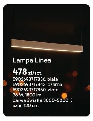 Lampa Linea złota 36W 1800lm barwa światła 3000-5000K szer. 120cm promocja w Castorama