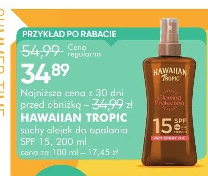Suchy olejek do opalania Hawaiian Tropic SPF 15 promocja w Super-Pharm