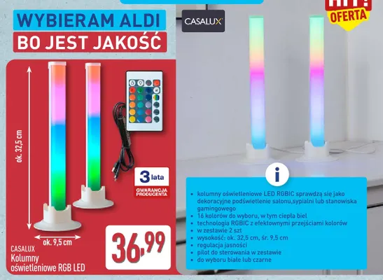 Kolumny oświetleniowe RGB LED Casalux promocja w Aldi