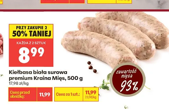 Kiełbasa biała surowa premium Kraina Mięs promocja w Biedronka