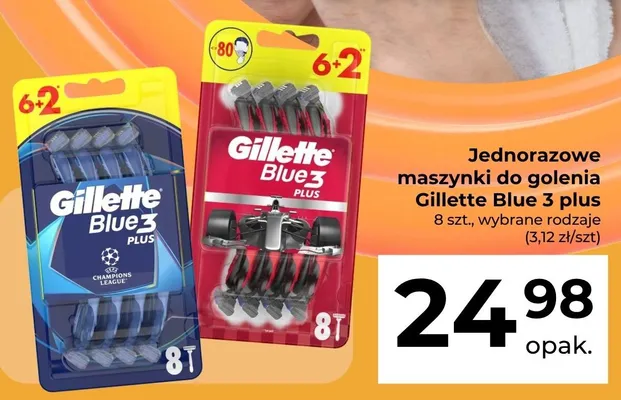 Jednorazowe maszynki do golenia Gillette Blue 3 Plus 8-pak promocja w Auchan