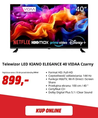 Telewizor LED Kiano Elegance 40 Vidaa czarny promocja w Media Markt