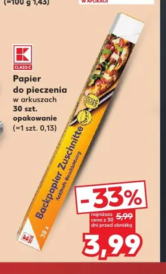 Papier do pieczenia w arkuszach K-Classic promocja w Kaufland