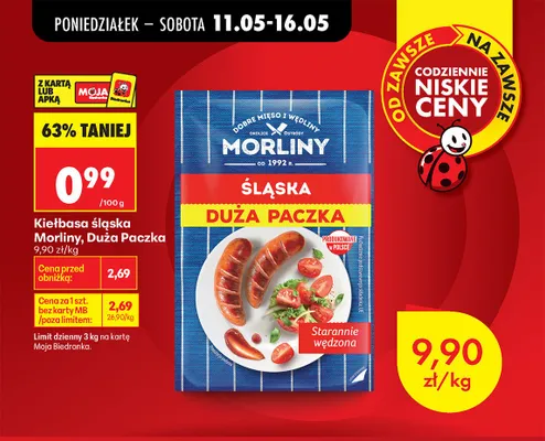Kiełbasa śląska Morliny Duża Paczka promocja w Biedronka