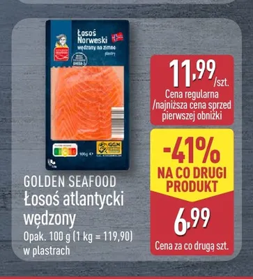 Łosoś atlantycki wędzony w plastrach Golden Seafood promocja w Aldi
