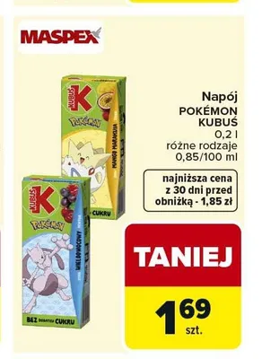 Napój Pokémon Kubuś promocja w Carrefour