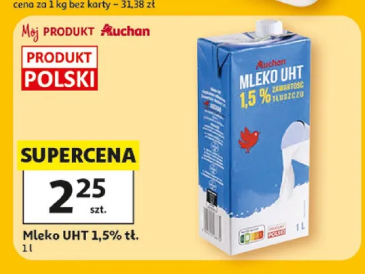Mleko UHT 1,5% tł. Auchan promocja w Auchan