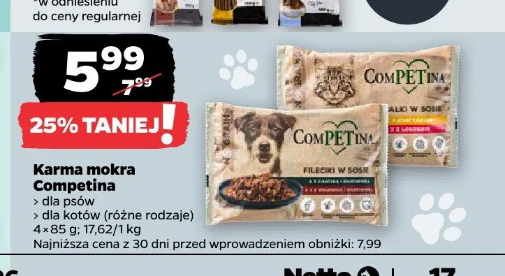Karma mokra dla psów Competina promocja w Netto