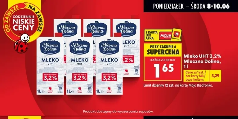Mleko UHT 3,2% Mleczna Dolina promocja w Biedronka