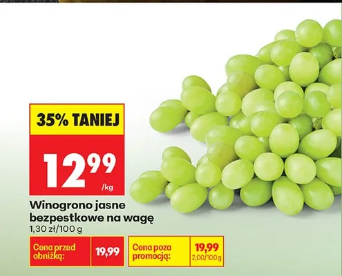 Winogrona jasne bezpestkowe na wagę promocja w Biedronka