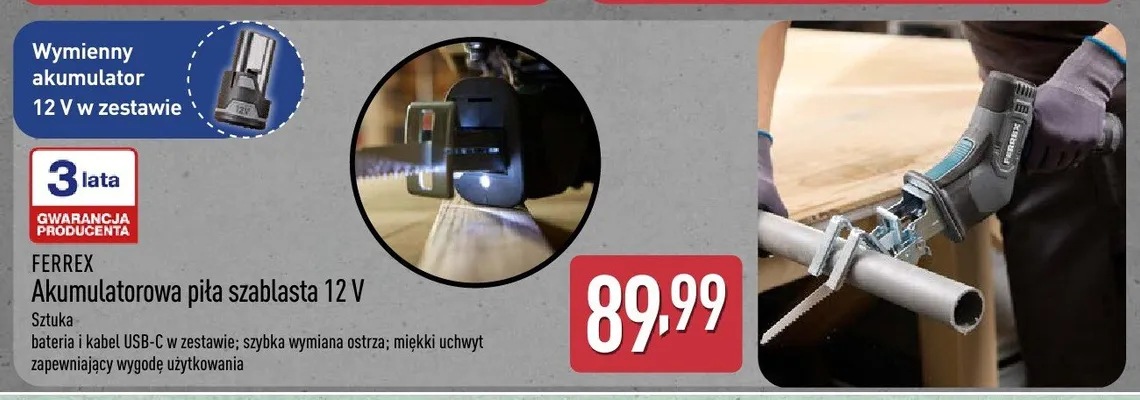 Akumulatorowa piła szablasta 12V FERREX promocja w Aldi