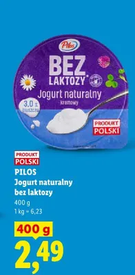 Jogurt naturalny bez laktozy Pilos promocja w Lidl
