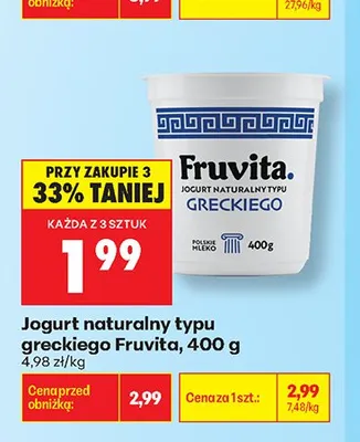Jogurt naturalny typu greckiego Fruvita promocja w Biedronka