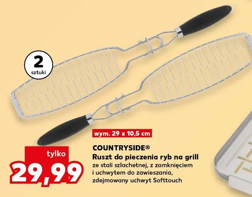 Ruszt do pieczenia ryb na grill Countryside 29x10,5cm ze stali szlachetnej z zamknięciem i uchwytem do zawieszania zdejmowany uchwyt Softtouch promocja w Kaufland