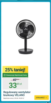 Regulowany wentylator biurkowy Velano promocja w ERLI