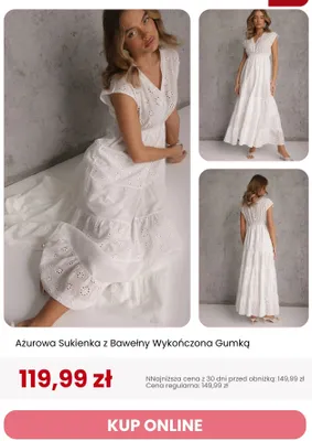 Sukienka ażurowa z bawełny wykończona gumką Renee promocja w Renee