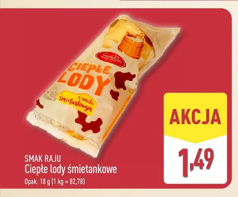 Ciepłe lody śmietankowe Smak Raju promocja w Aldi