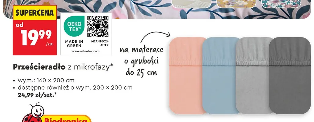 Prześcieradło z mikrofazy Smukee 160x200 cm promocja w Biedronka