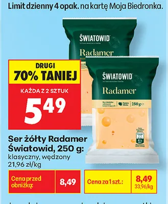 Ser żółty Radamer wędzony Światowid promocja w Biedronka