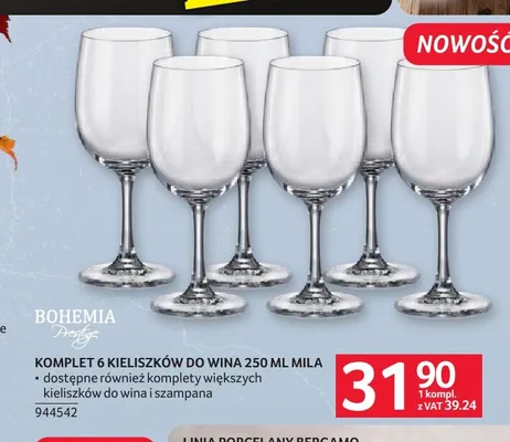 Komplet 6 kieliszków do wina 250 ml Mila Bohemia Prestige promocja w Selgros