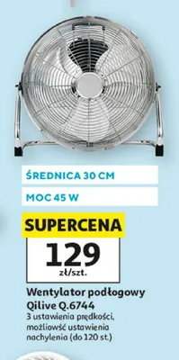 Wentylator podłogowy Qilive Q.6744 średnica 30cm moc 45W 3 ustawienia prędkości możliwość ustawienia nachylenia (do 120 st.) promocja w Auchan