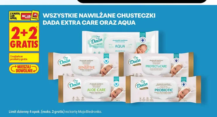 Chusteczki nawilżane Dada Aqua promocja w Biedronka